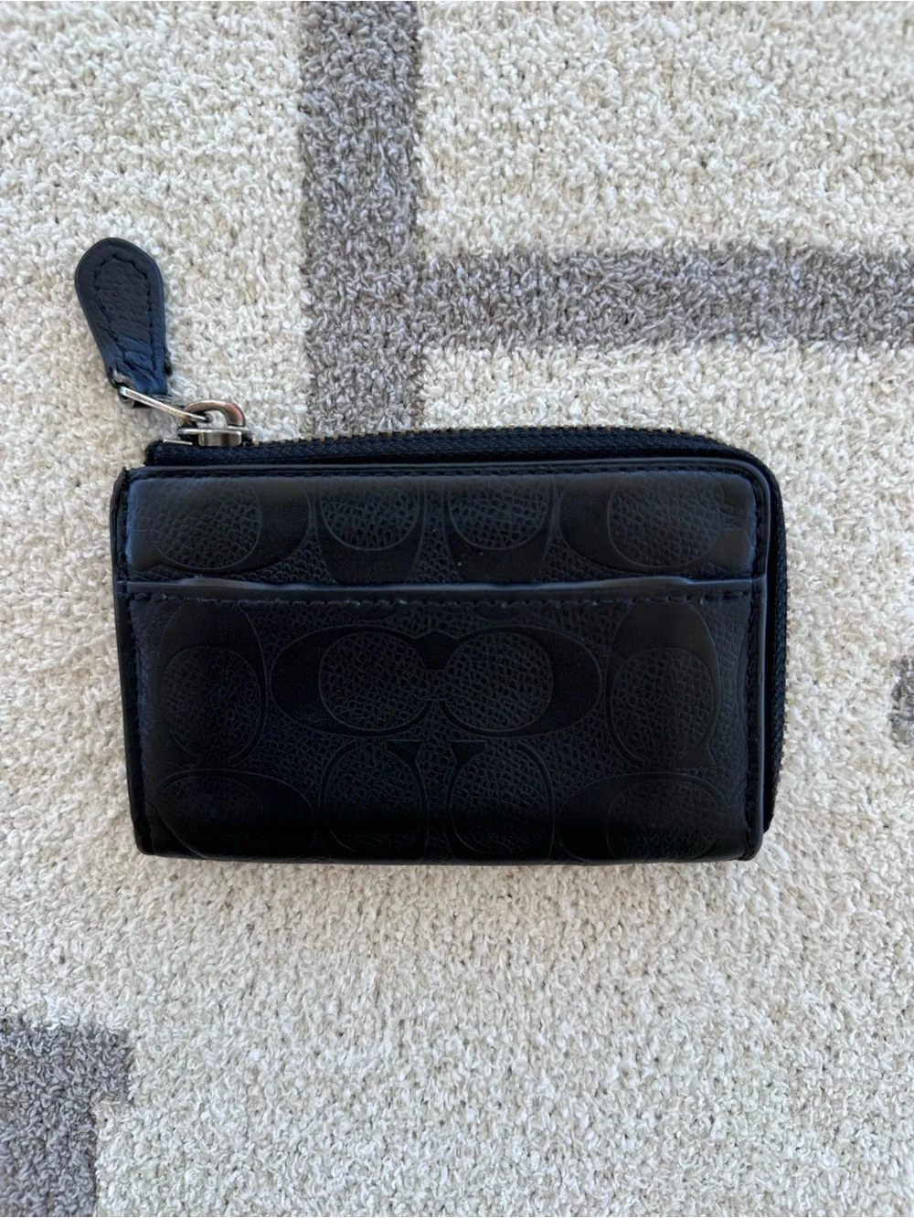 Black Embossed Zip Card case wallet Coach